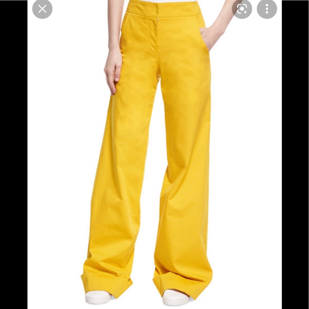 Derek Lam Wide-Leg Stretch Cotton Trousers, Yellow